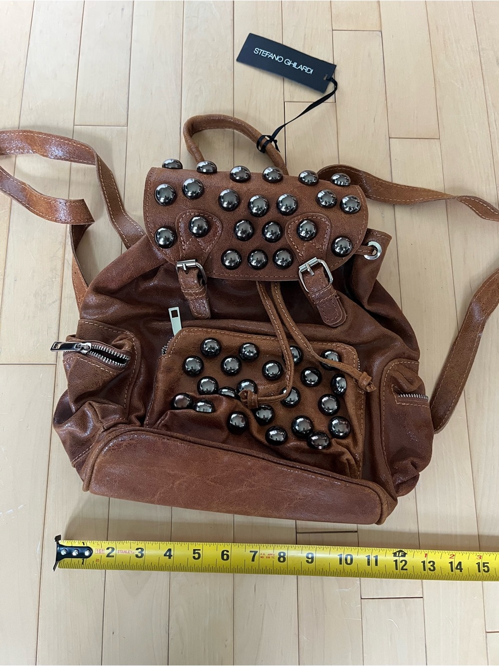 Free People x Stefano Ghilardi Brown Studded Leather Backpack - Picture 10 of 13